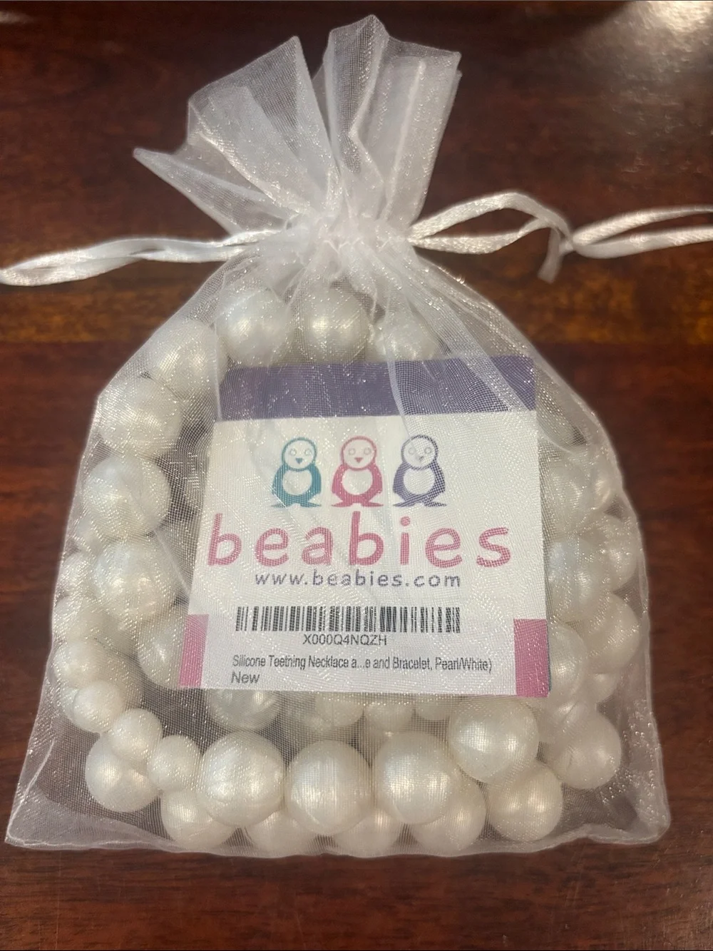 Beabies Pearl White Silicone Teething Necklace & Bracelet Set for Kids